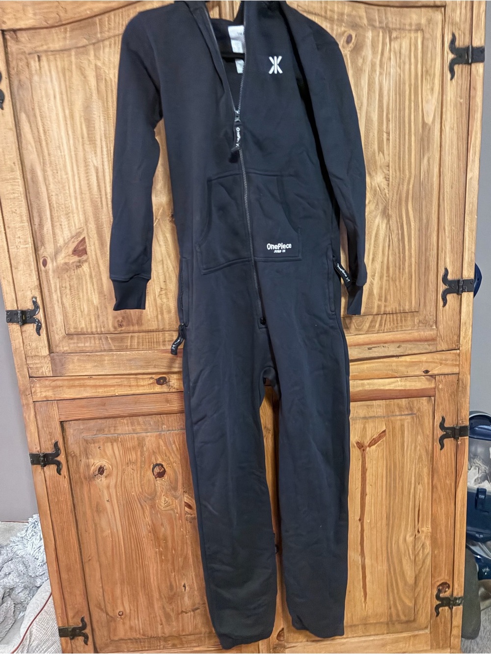 Onepiece Black Hooded Zipper Onesie